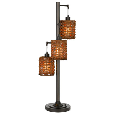 40W X3 CONNELL METAL TABLE LAMP WITH RATTAN SHADES WITH A BASE 3 WAY ROTARY SWITCH