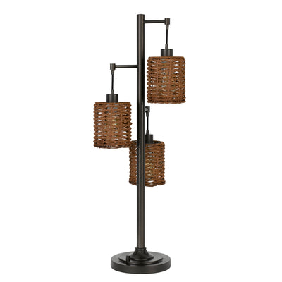 40W x3 Connell metal table lamp with rattan shades with a base 3 way rotary switch