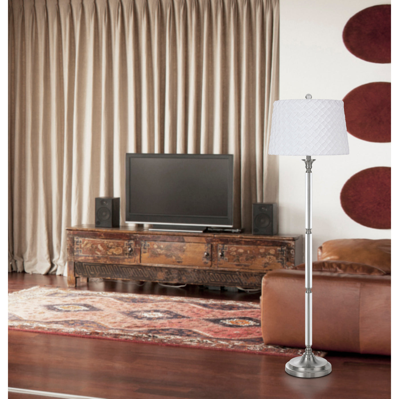 150W 3 WAY RUSTON CRYSTAL/METAL FLOOR LAMP WITH PLEATED HARDBACK SHADE