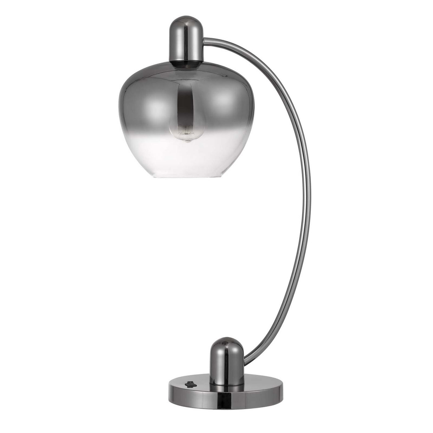 40W Brookline metal arc table lamp with electoral plated smoked glass shade and on off rocker switch