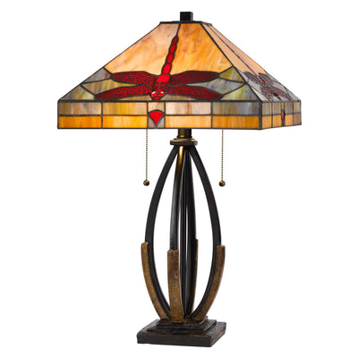 60W x 2 Tiffany table lamp with pull chain switch and metal and resin lamp body