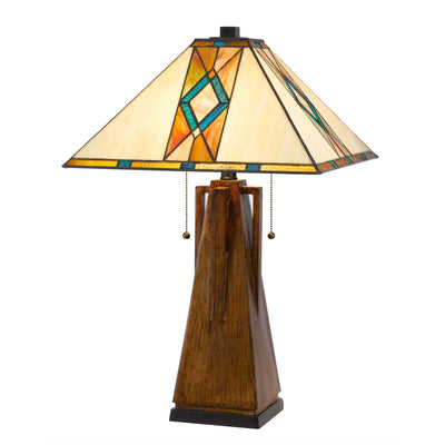 60W x 2 Tiffany table lamp with pull chain switch with resin lamp body