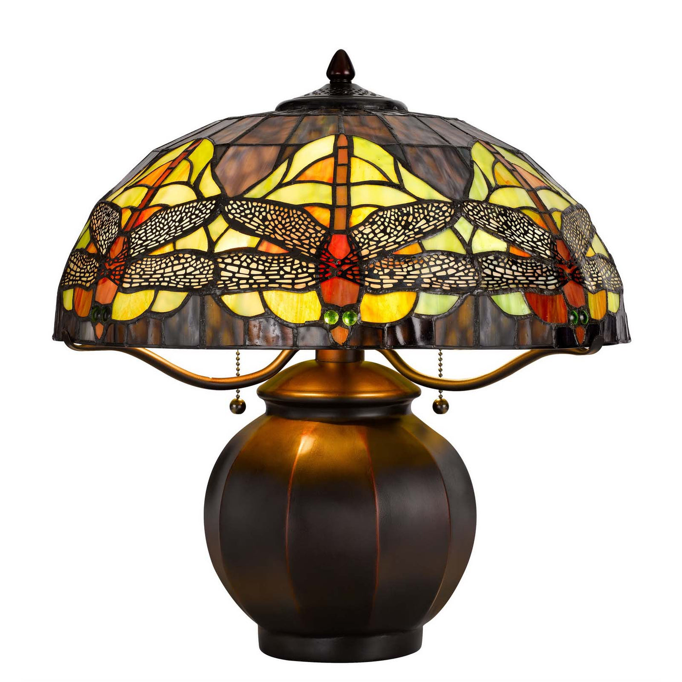 60W x 2 Tiffany table lamp with pull chain switch with metal lamp body