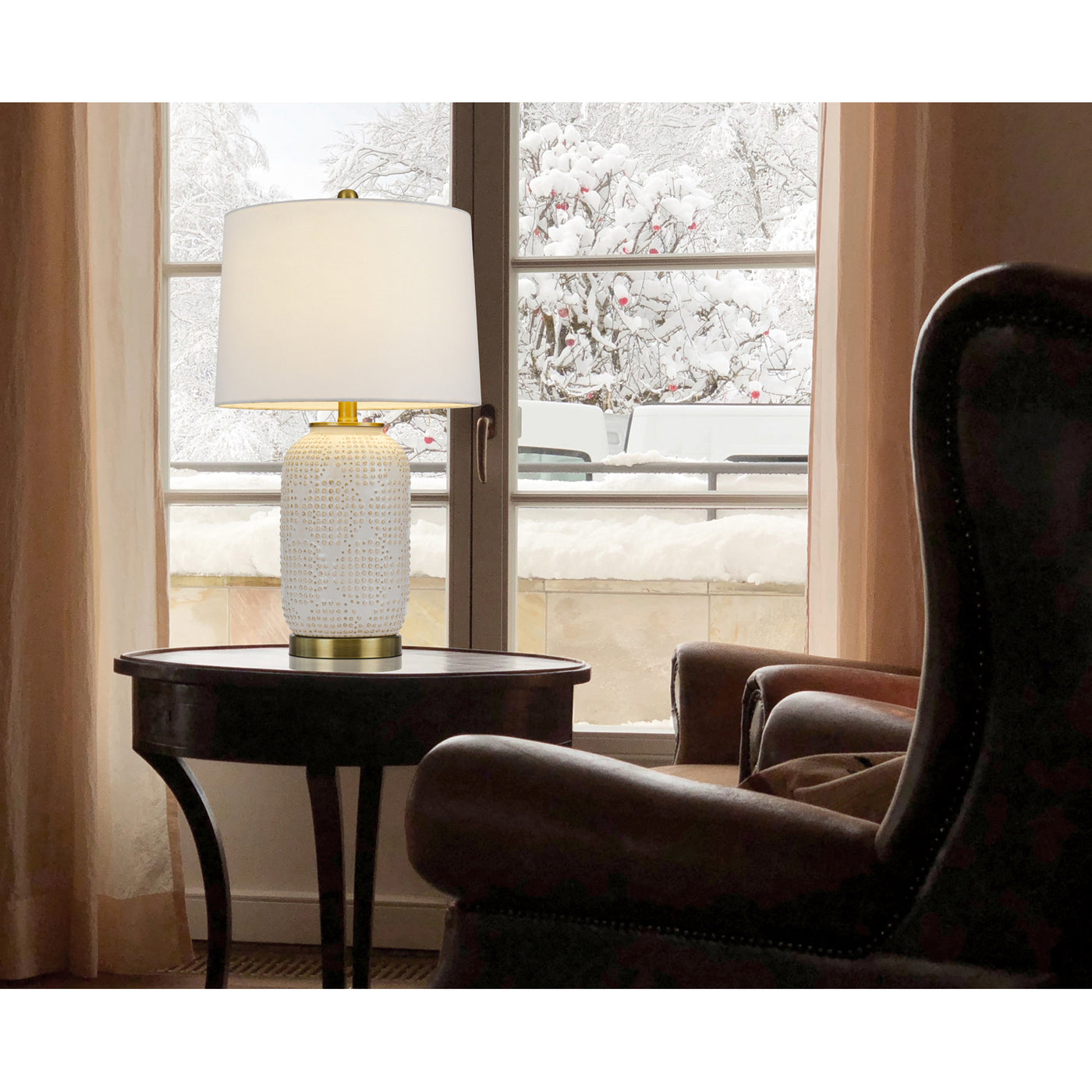 150W 3 WAY SEDALIA CERAMIC TABLE LAMP WITH HARDBACK FABRIC SHADE