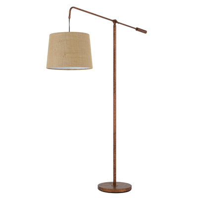 FISHING ROD ADJUSTABLE METAL FLOOR LAMP WITH BURLAP SHADE