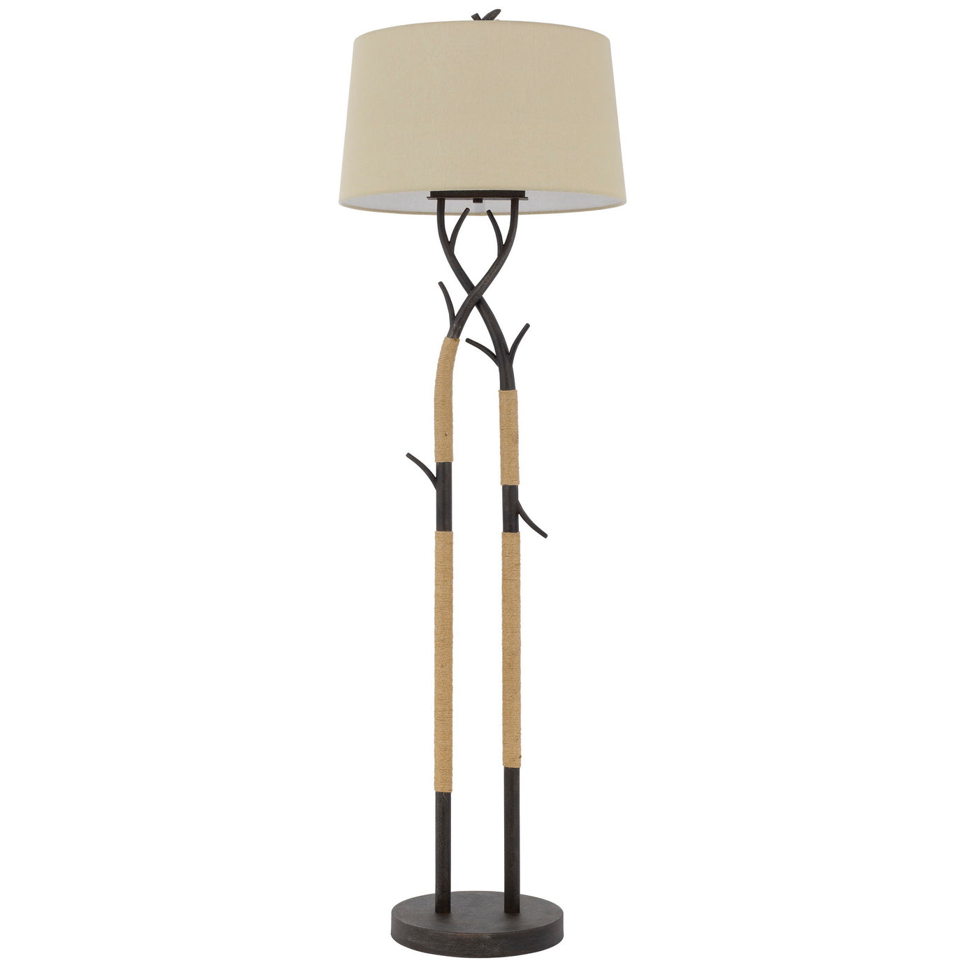 PECOS METAL TREE BRANCH FLOOR LAMP WITH WRAPPED ROPES , LINEN SHADE