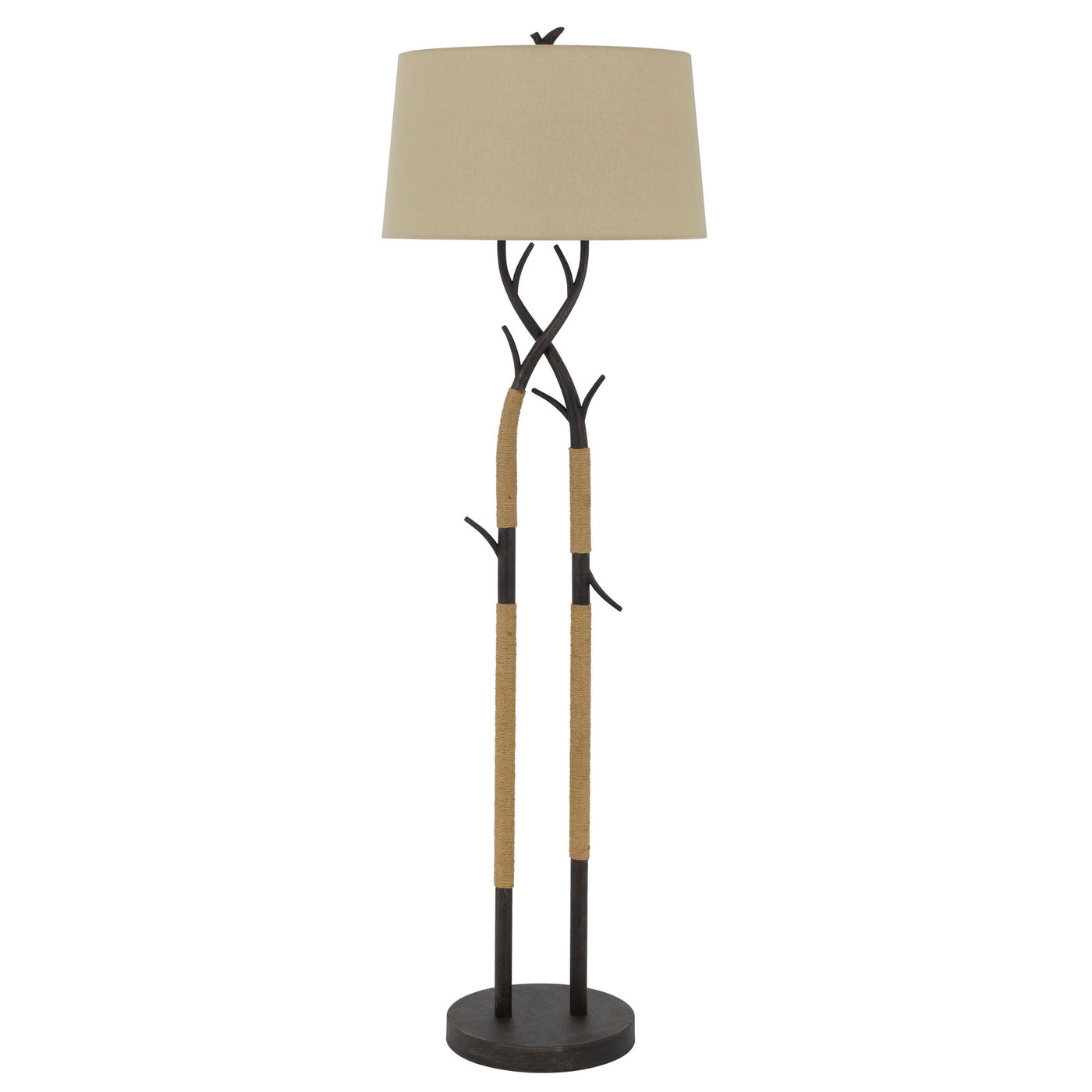 Pecos metal tree branch floor lamp with wrapped ropes , linen shade