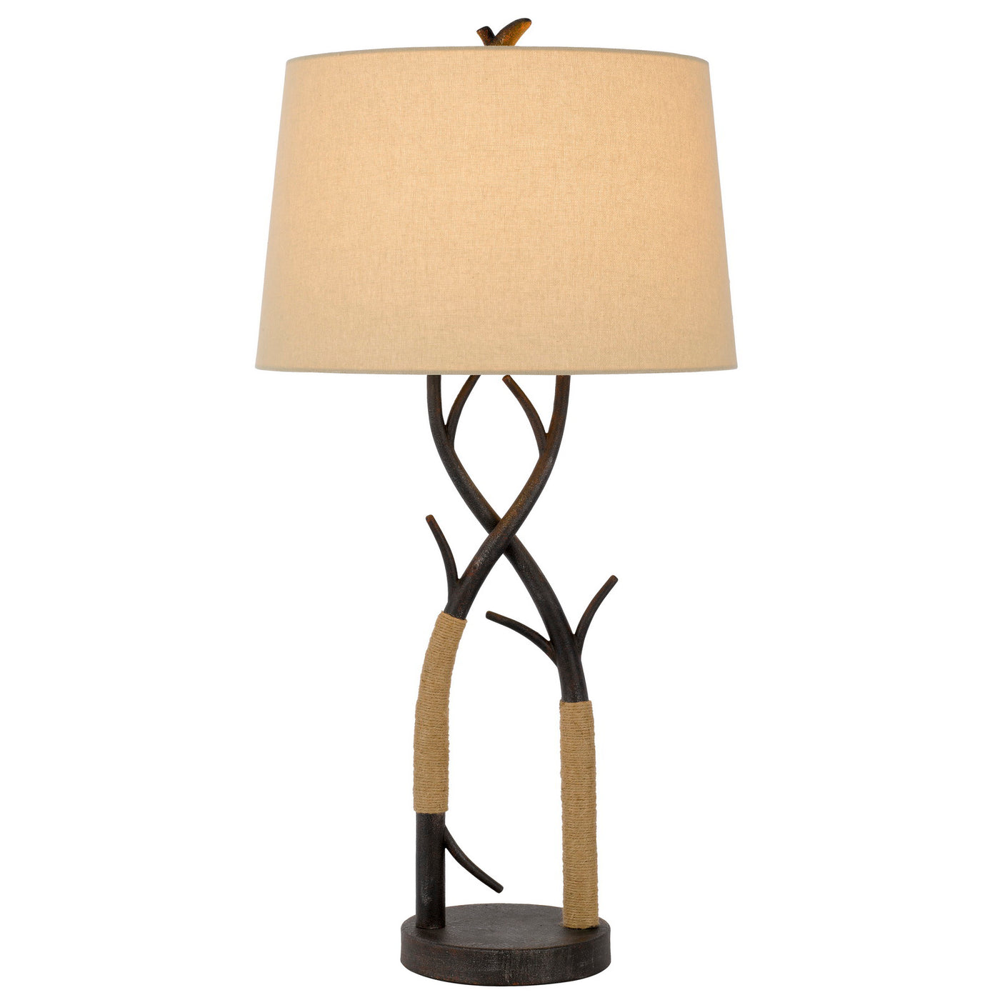 PECOS METAL TREE BRANCH TABLE LAMP WITH WRAPPED ROPES , LINEN SHADE