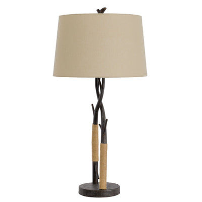 PECOS METAL TREE BRANCH TABLE LAMP WITH WRAPPED ROPES , LINEN SHADE