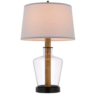 SALFORD GLASS/WOOD TABLE LAMP WITH TAPER DRUM HARDBACK SHADE