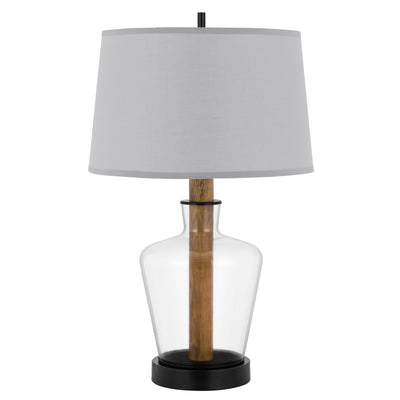 Salford Glass/Wood table lamp with taper drum hardback shade