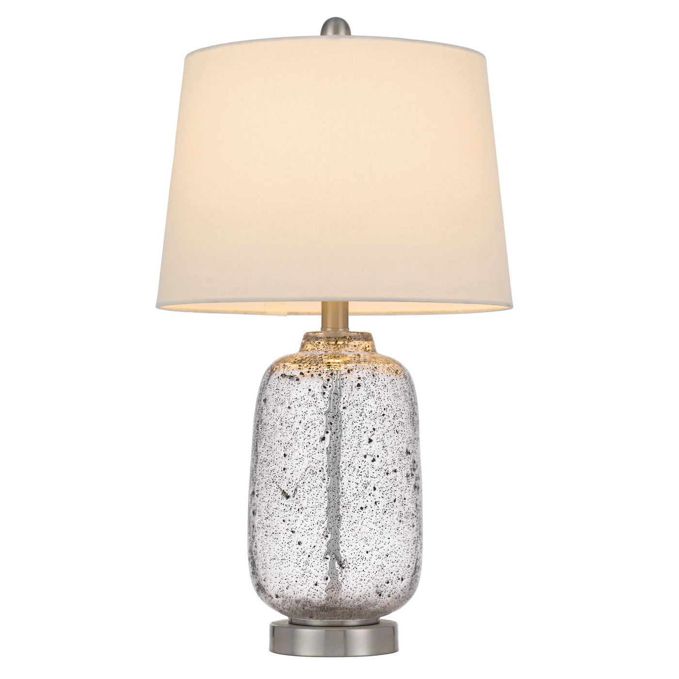 SOLARO DISTRESSED GLASS TABLE LAMP WITH HARDBACK TAPER DRUM SHADE