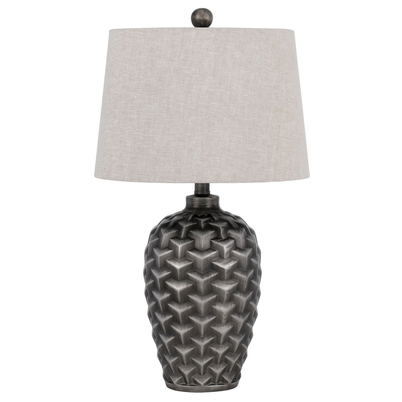 Dresano resin table lamp with linen hardback taper drum shade