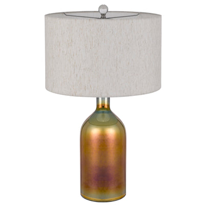 INZAGO GLASS TABLE LAMP WITH LINEN HARDBACK DRUM SHADE