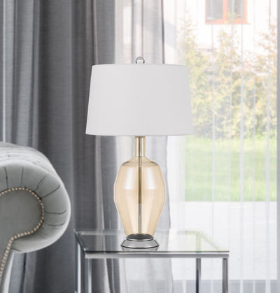 CARPIANO GLASS TABLE LAMP WITH HARDBACK TAPER DRUM SHADE