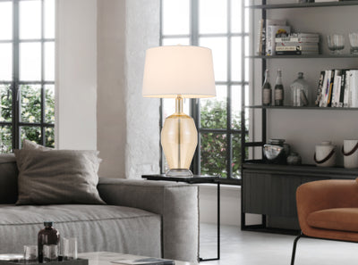 CARPIANO GLASS TABLE LAMP WITH HARDBACK TAPER DRUM SHADE