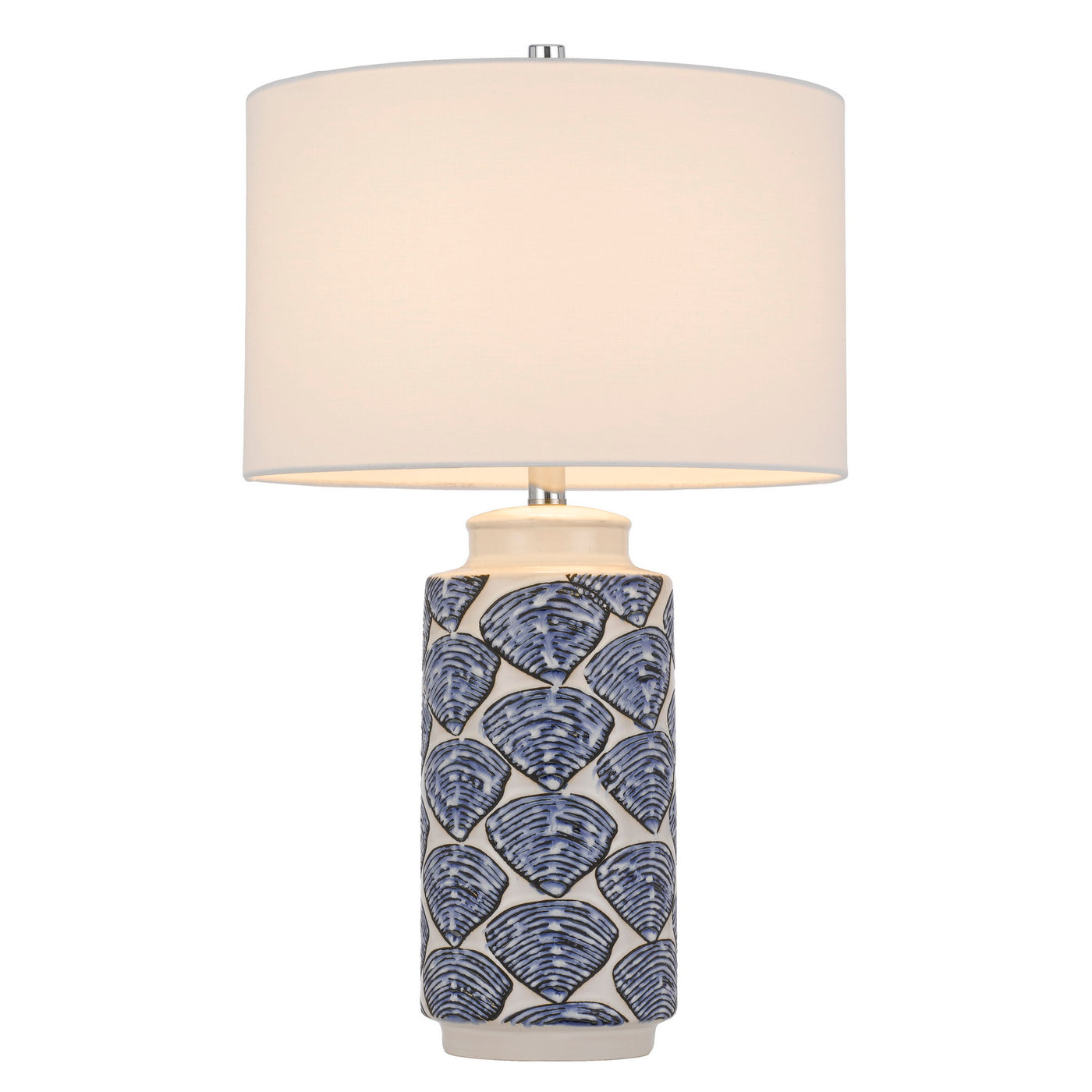 CAMBIAGO CERAMIC TABLE LAMP WITH SEASHELL DESIGN AND LINEN DRUM SHADE