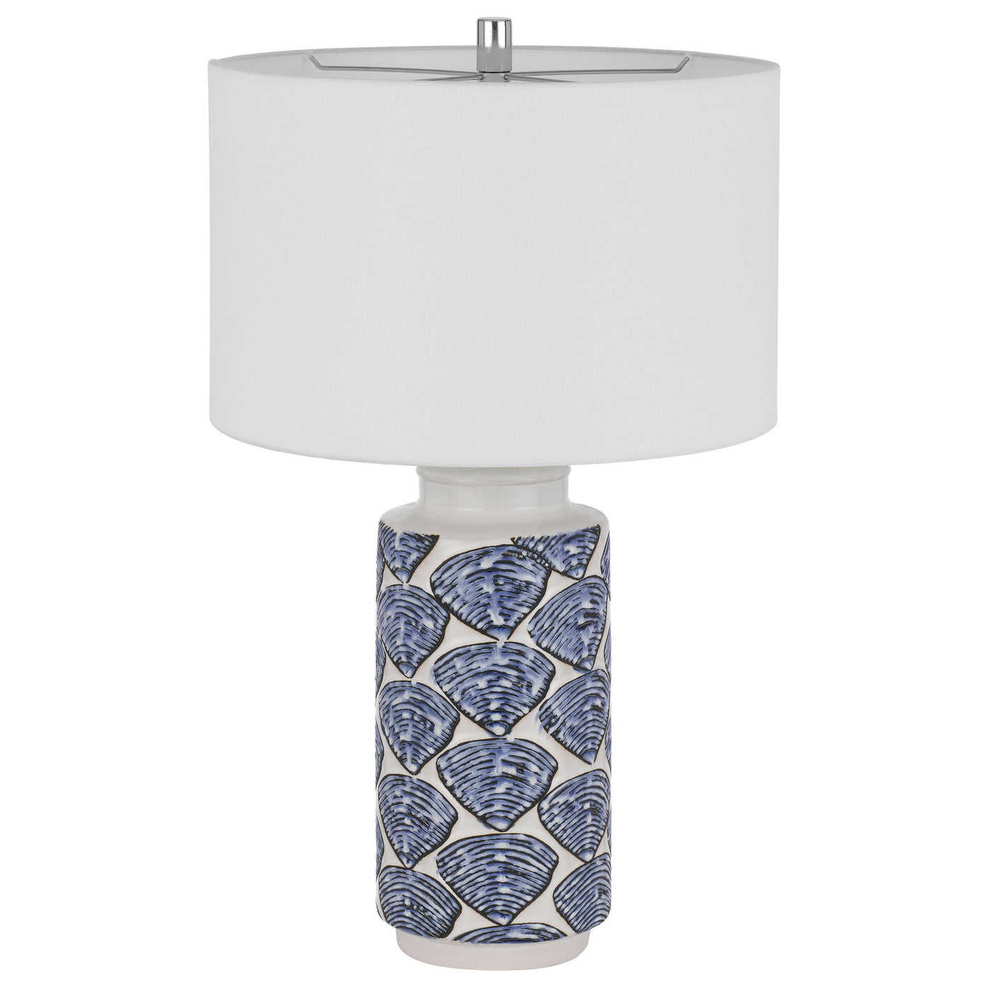 CAMBIAGO CERAMIC TABLE LAMP WITH SEASHELL DESIGN AND LINEN DRUM SHADE