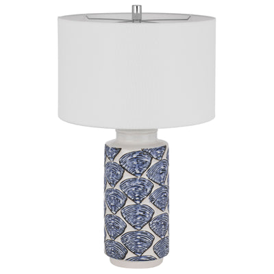 CAMBIAGO CERAMIC TABLE LAMP WITH SEASHELL DESIGN AND LINEN DRUM SHADE