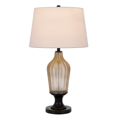 150W 3 WAY FLUTED COLUMN GLASS TABLE LAMP WITH METAL BASE