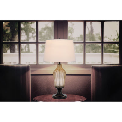 150W 3 WAY FLUTED COLUMN GLASS TABLE LAMP WITH METAL BASE