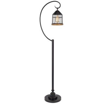 60W VALPARAISO DOWNBRIDGE METAL FLOOR LAMP WITH LANTERN STYLE METAL AND PINE WOOD SHADE