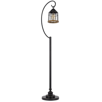 60W VALPARAISO DOWNBRIDGE METAL FLOOR LAMP WITH LANTERN STYLE METAL AND PINE WOOD SHADE