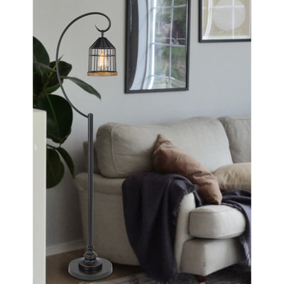 60W VALPARAISO DOWNBRIDGE METAL FLOOR LAMP WITH LANTERN STYLE METAL AND PINE WOOD SHADE