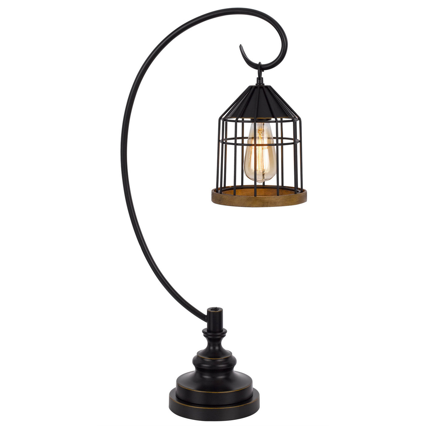 60W VALPARAISO DOWNBRIDGE METAL TABLE LAMP WITH LANTERN STYLE METAL AND PINE WOOD SHADE