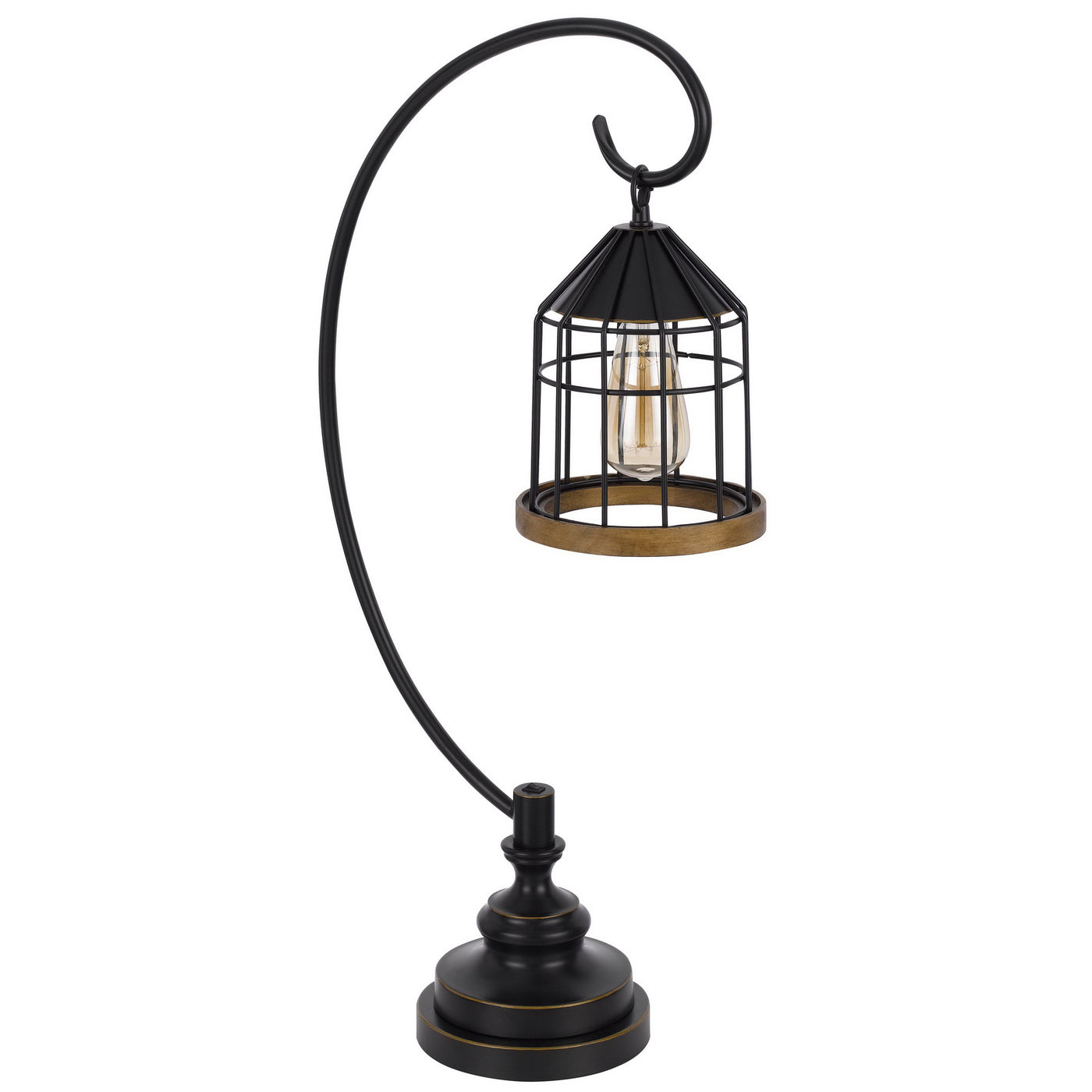 60W VALPARAISO DOWNBRIDGE METAL TABLE LAMP WITH LANTERN STYLE METAL AND PINE WOOD SHADE