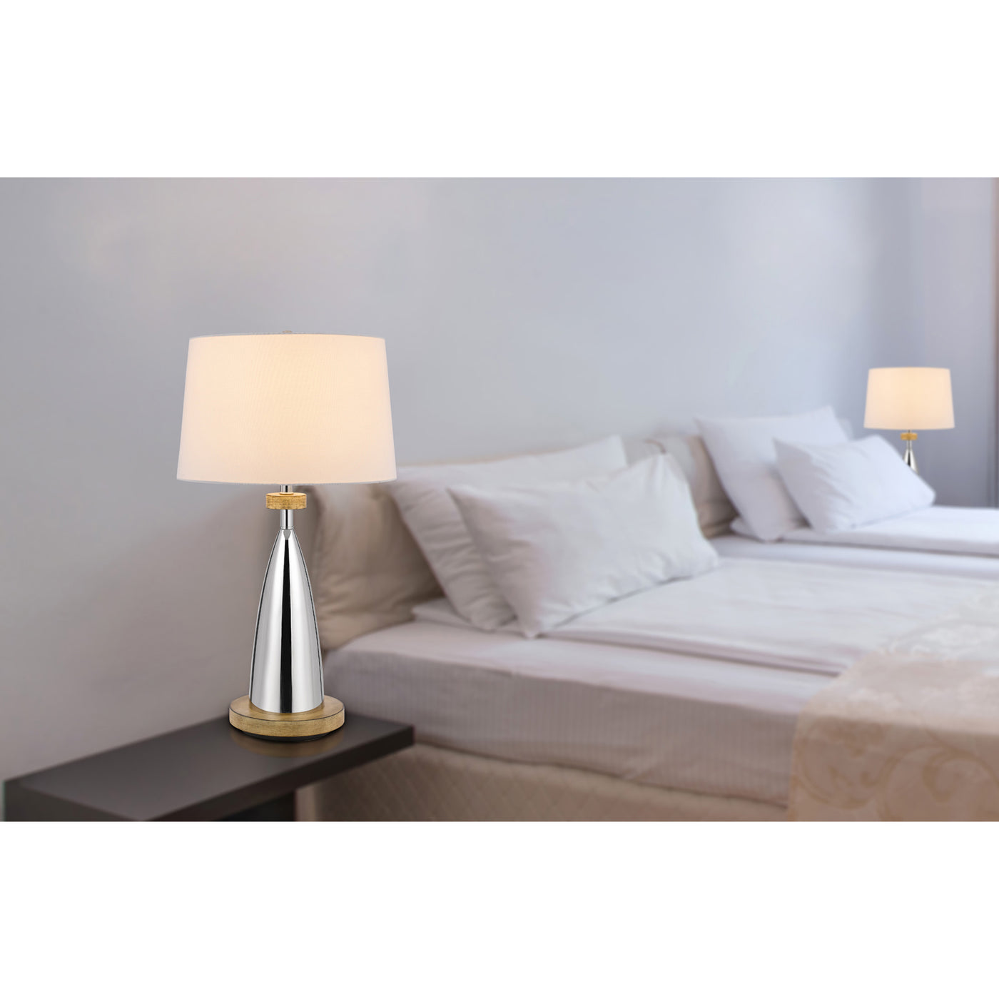 150W 3 WAY LOCKPORT METAL TABLE LAMP WITH FAUX WOOD FINISH