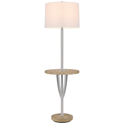 150W 3 WAY LOCKPORT METAL FLOOR LAMP WITH RUBBER WOOD TRAY TABLE AND BASE AND 1 USB AND 1 TYPE C USB CHARGING PORT