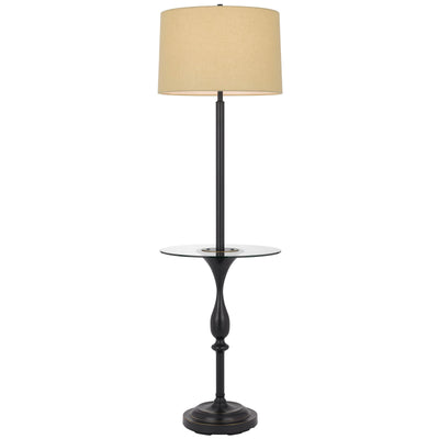 150W 3 WAY STURGIS METAL FLOOR LAMP WITH GLASS TRAY TABLE AND 1 USB AND 1 TYPE C USB CHARGING PORTS AND RUBBER WOOD BASE