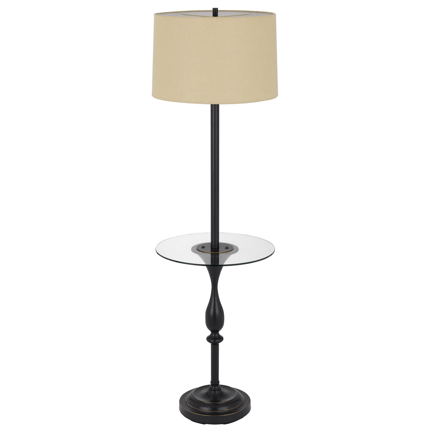 150W 3 WAY STURGIS METAL FLOOR LAMP WITH GLASS TRAY TABLE AND 1 USB AND 1 TYPE C USB CHARGING PORTS AND RUBBER WOOD BASE