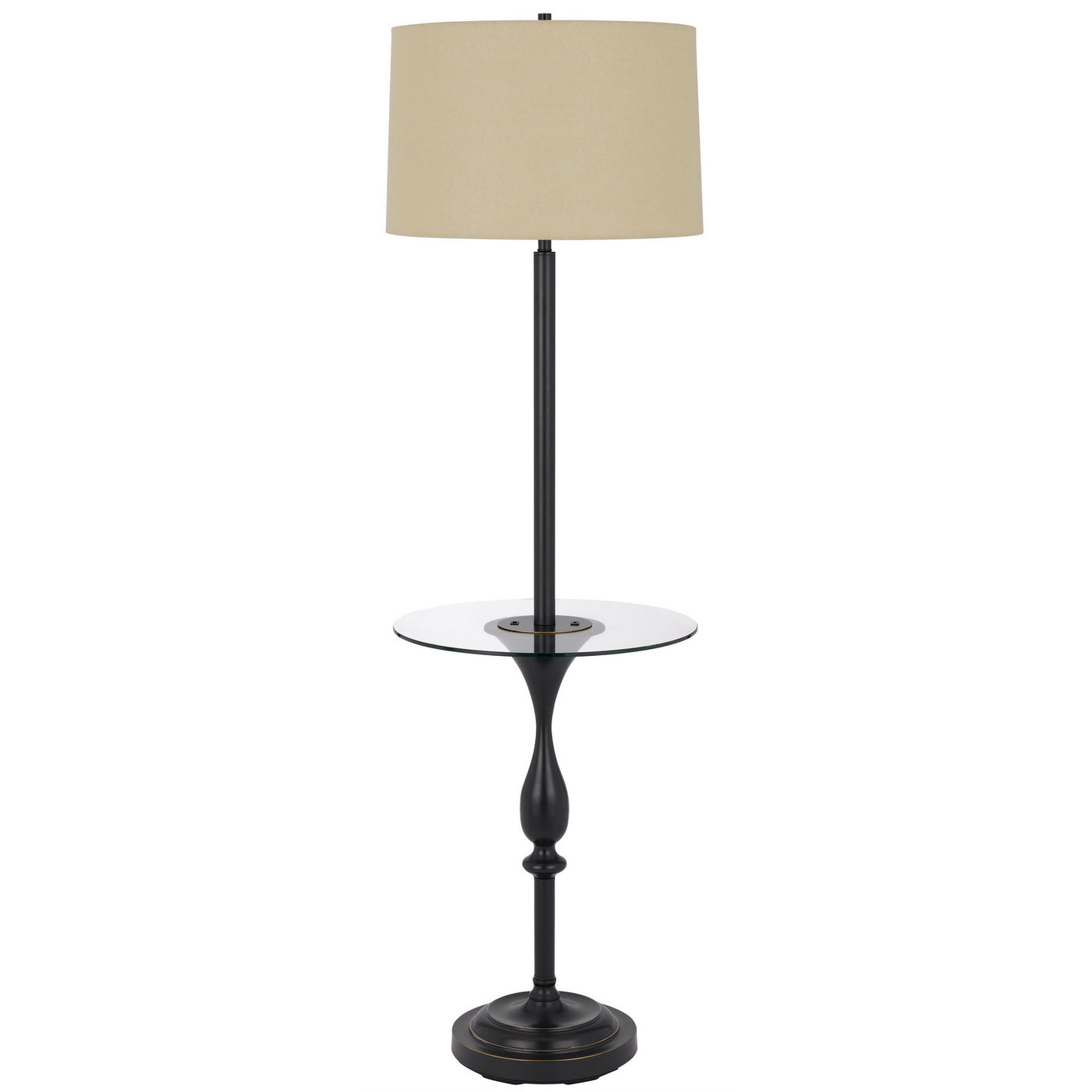 150W 3 way Sturgis metal floor lamp with glass tray table and 1 USB and 1 TYPE C USB charging ports and rubber wood base