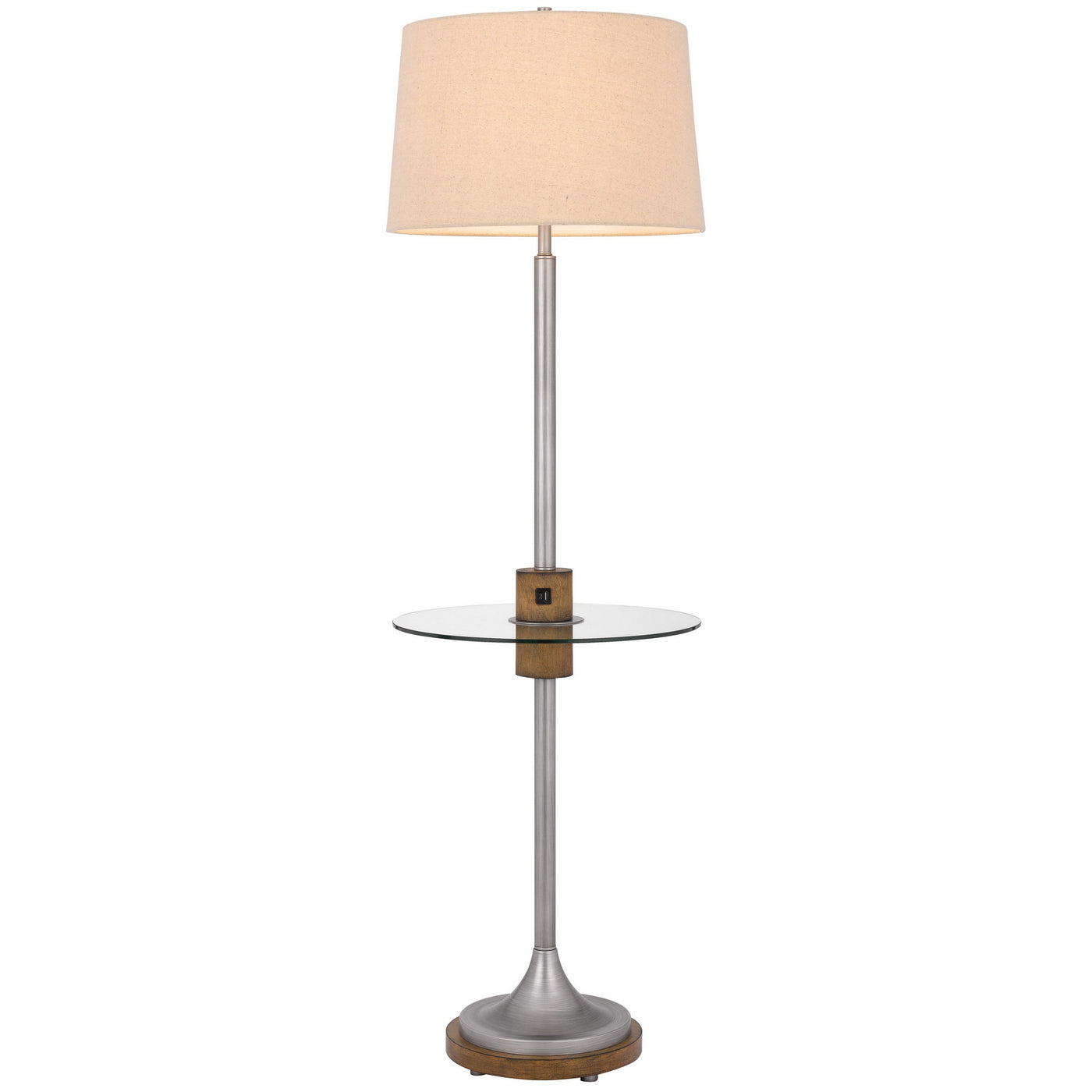 150W 3 WAY LAVACA METAL FLOOR LAMP WITH GLASS TRAY TABLE AND 1 USB AND 1 TYPE C USB CHARGING PORTS AND RUBBER WOOD CENTER FONT AND BASE