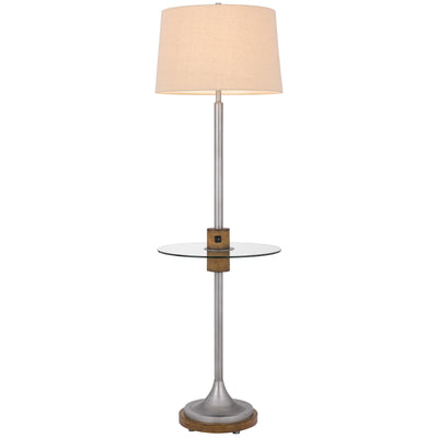 150W 3 WAY LAVACA METAL FLOOR LAMP WITH GLASS TRAY TABLE AND 1 USB AND 1 TYPE C USB CHARGING PORTS AND RUBBER WOOD CENTER FONT AND BASE