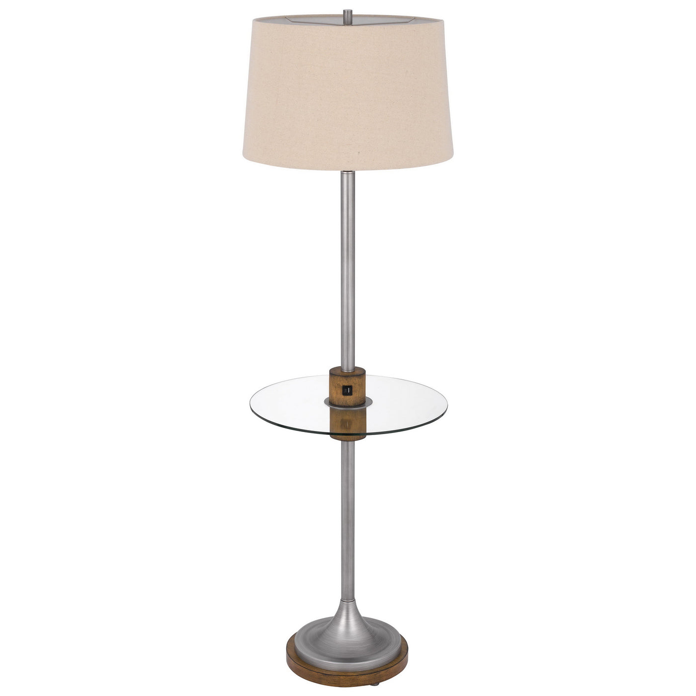 150W 3 WAY LAVACA METAL FLOOR LAMP WITH GLASS TRAY TABLE AND 1 USB AND 1 TYPE C USB CHARGING PORTS AND RUBBER WOOD CENTER FONT AND BASE