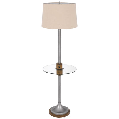 150W 3 WAY LAVACA METAL FLOOR LAMP WITH GLASS TRAY TABLE AND 1 USB AND 1 TYPE C USB CHARGING PORTS AND RUBBER WOOD CENTER FONT AND BASE