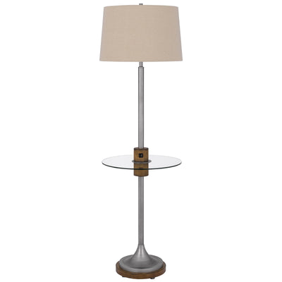 150W 3 way Lavaca metal floor lamp with glass tray table and 1 USB and 1 TYPE C USB charging ports and rubber wood center font and base