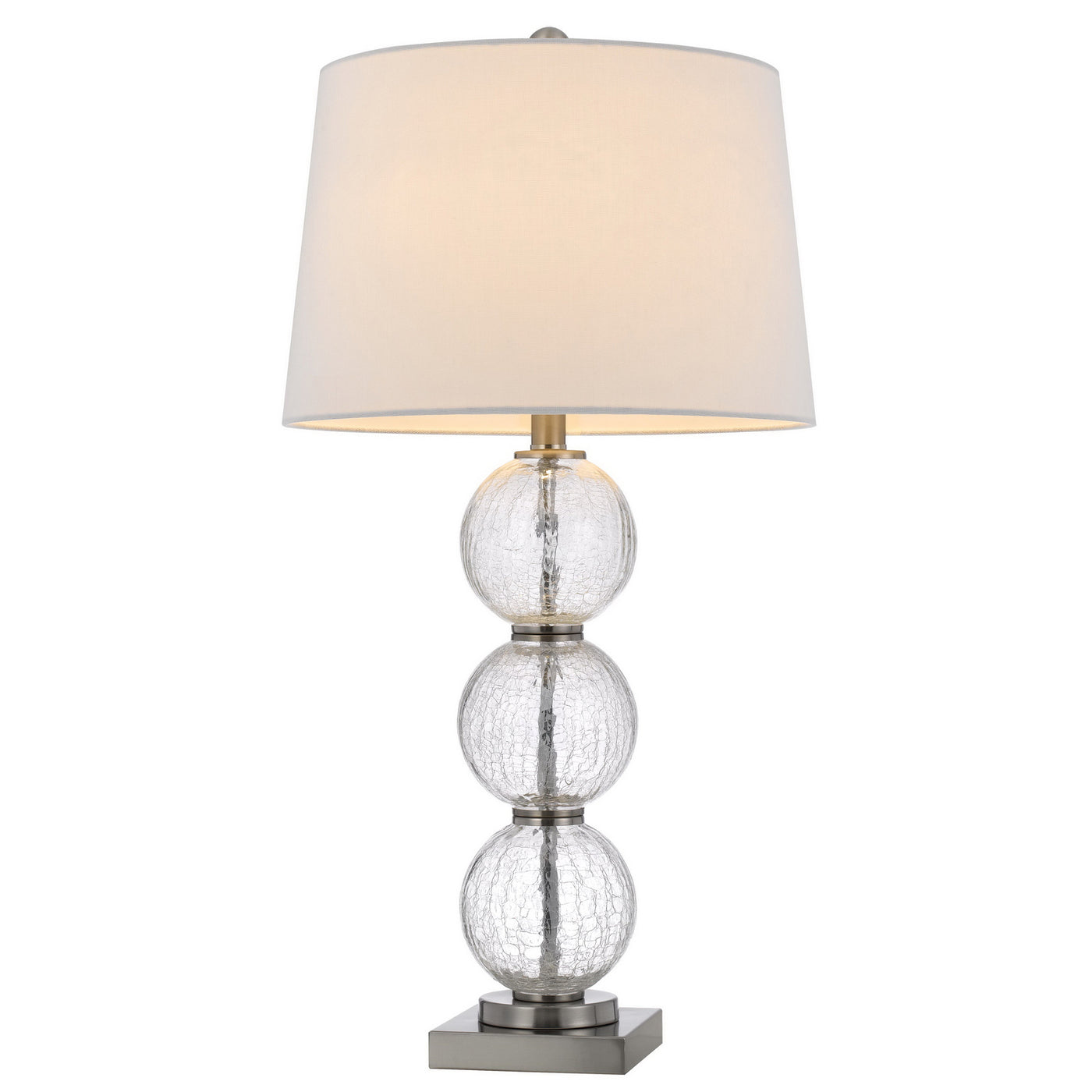 150W 3 WAY CROSSET CRACKLE GLASS TABLE LAMP. PRICED AND SOLD AS PAIRS