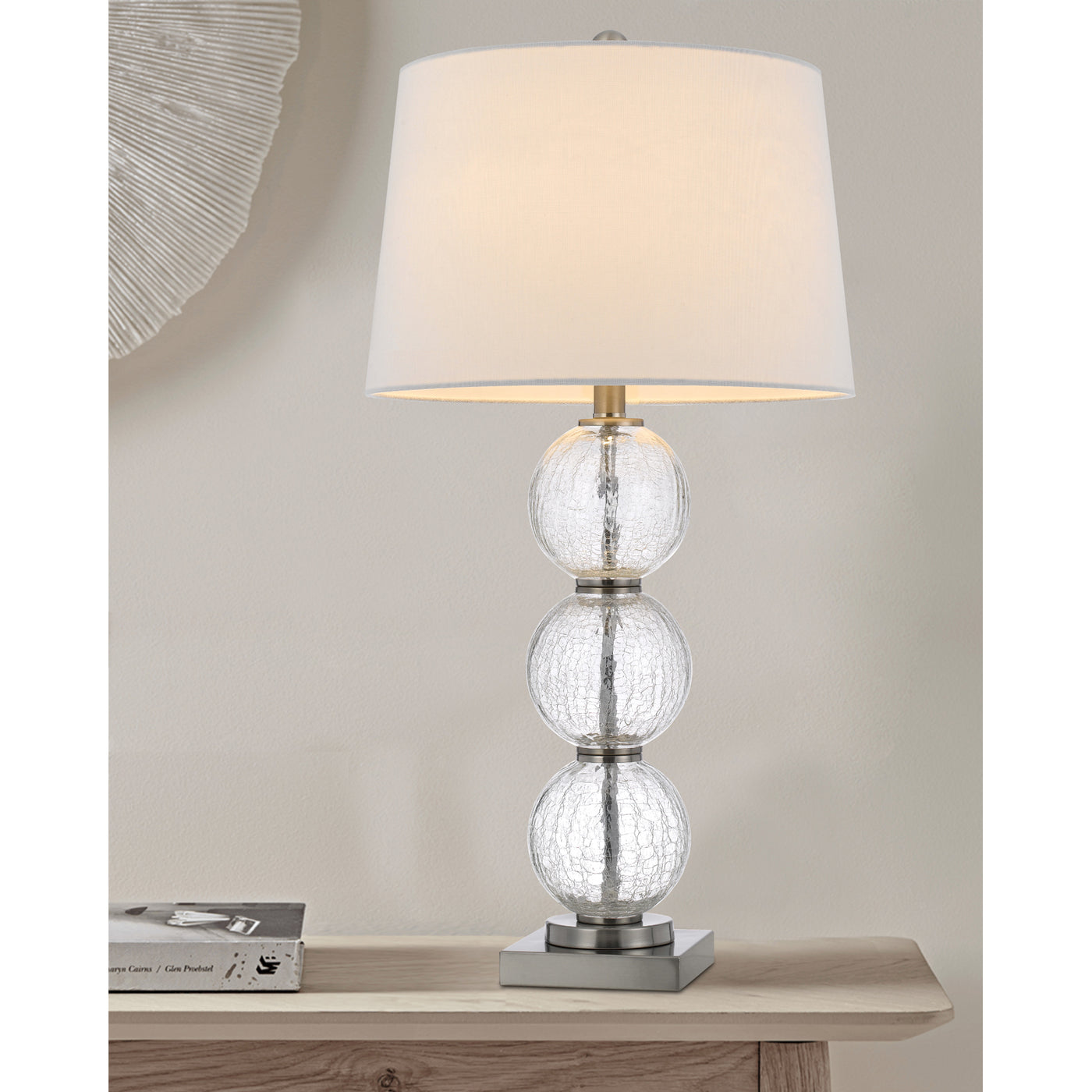 150W 3 WAY CROSSET CRACKLE GLASS TABLE LAMP. PRICED AND SOLD AS PAIRS