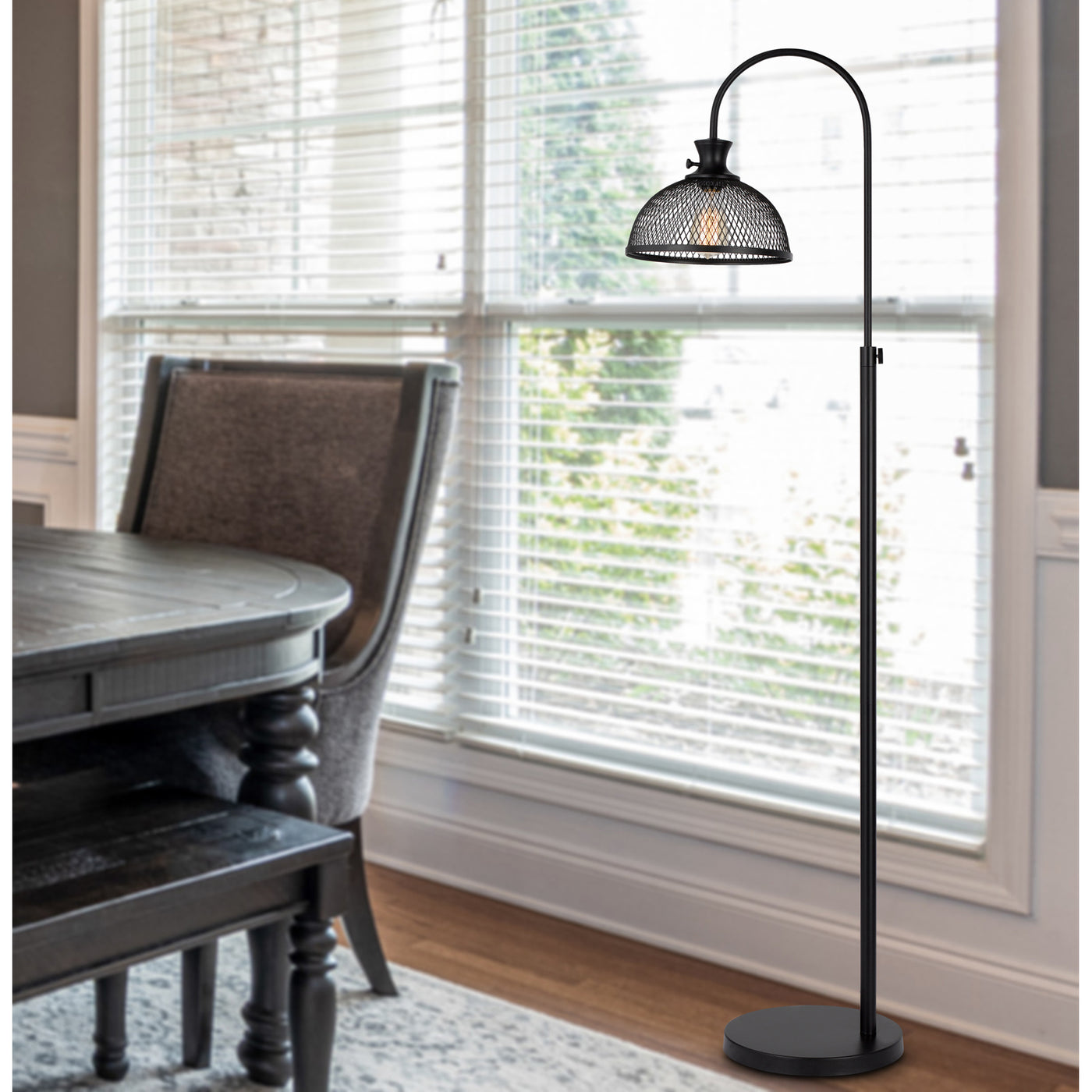 60W LEWISTON METAL DOWNBRIDGE ADJUSTABLE FLOOR LAMP WITH MESH SHADE