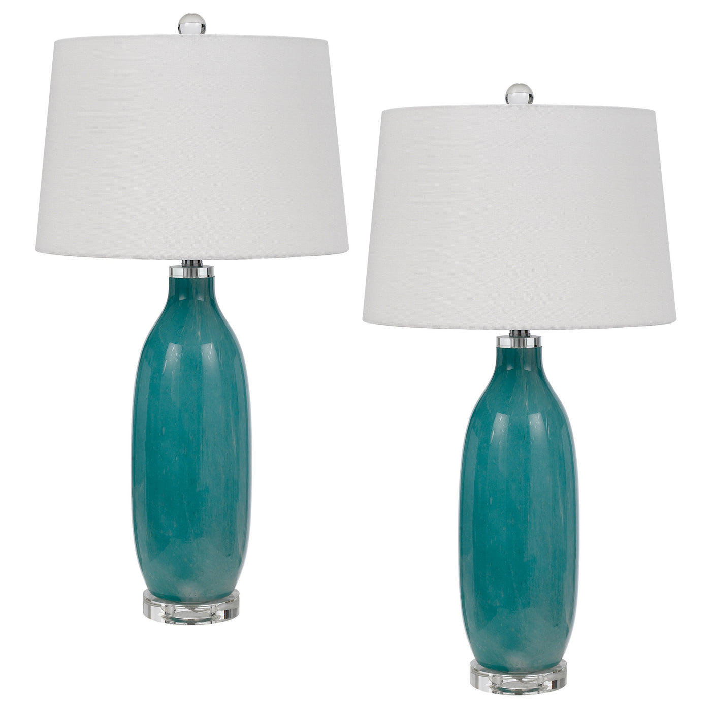 150W 3 way Cullman glass table lamp with crystal base and hardback taper drum fabric shade (sold as pairs)