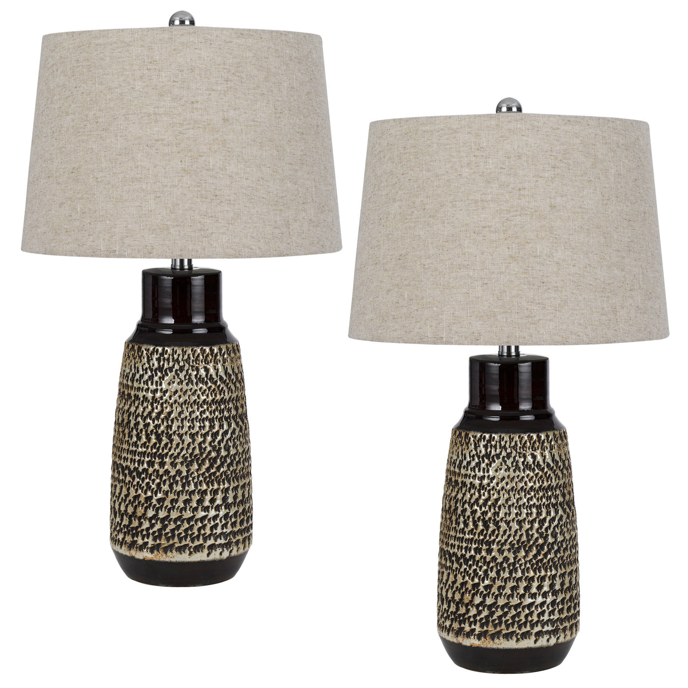 150W 3 way Scottsboro ceramic table lamp and hardback taper drum soft burlap shade (sold as pairs)