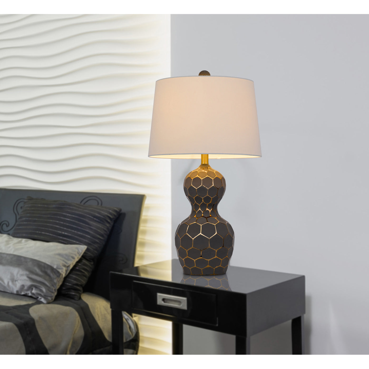 150W 3 WAY TUSCALOOSA RESIN TABLE LAMP WITH HARDBACK TAPER DRUM FABRIC SHADE (SOLD AS PAIRS)