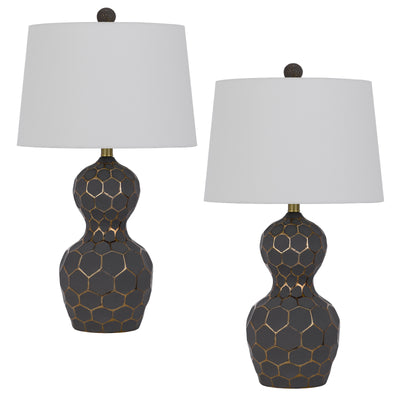 150W 3 way Tuscaloosa resin table lamp with hardback taper drum Fabric shade (sold as pairs)