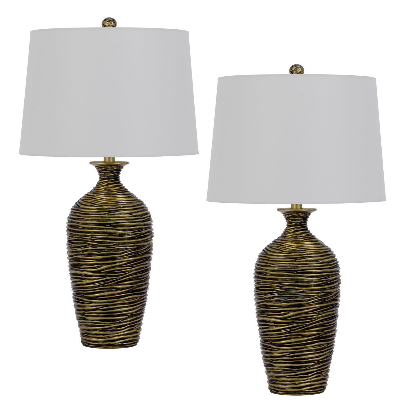 150W 3 way Aurora resin table lamp with hardback taper drum fabric shade (sold as pairs)