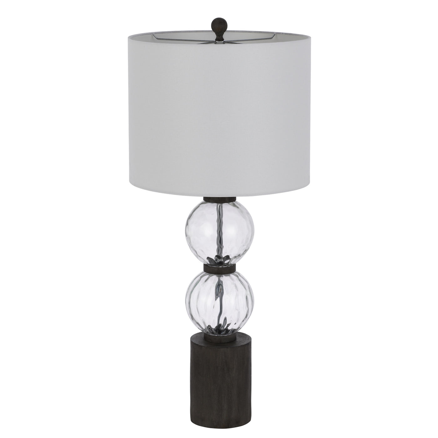 150W 3 WAY MYSTIC GLASS/RESIN TABLE LAMP WITH RESIN FAUX WOOD FINISH BASE AND HARDBACK DRUM FABRIC SHADE (SOLD AS PAIRS)