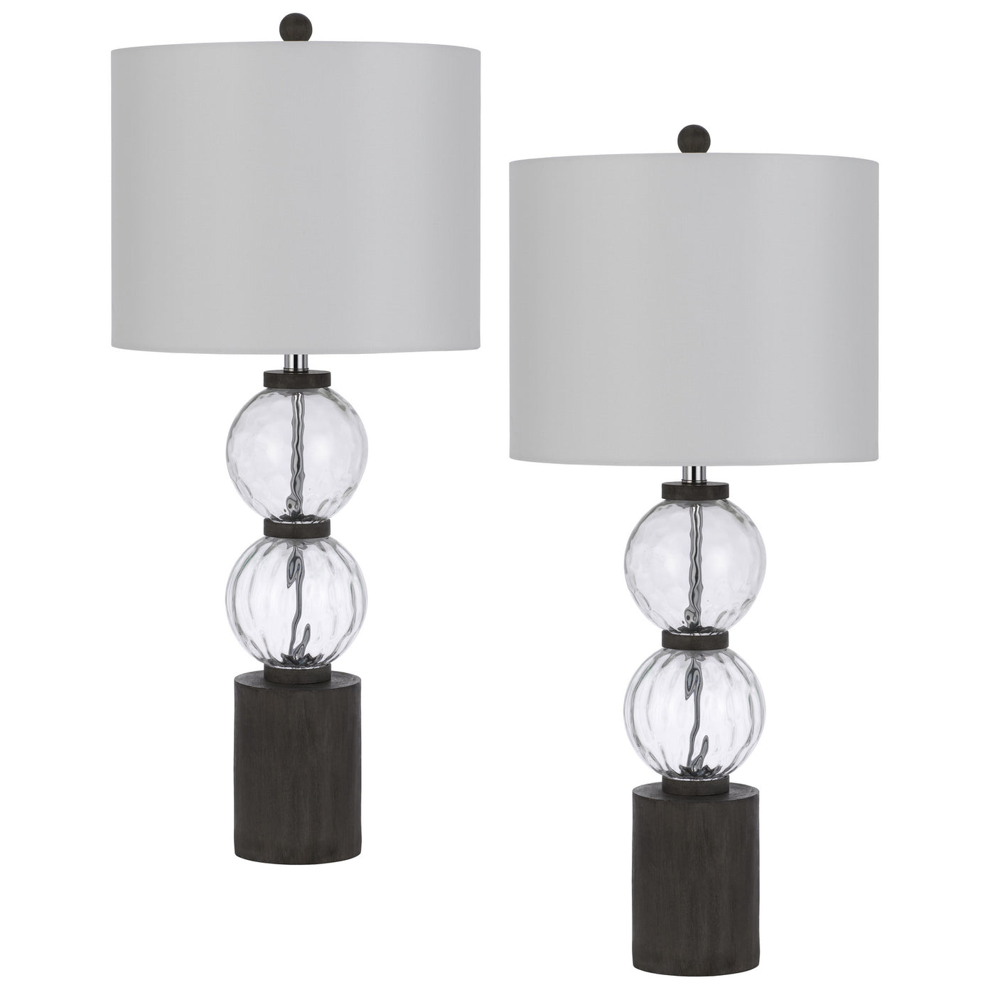 150W 3 way Mystic glass/resin table lamp with resin faux wood finish base and hardback drum fabric shade (sold as pairs)